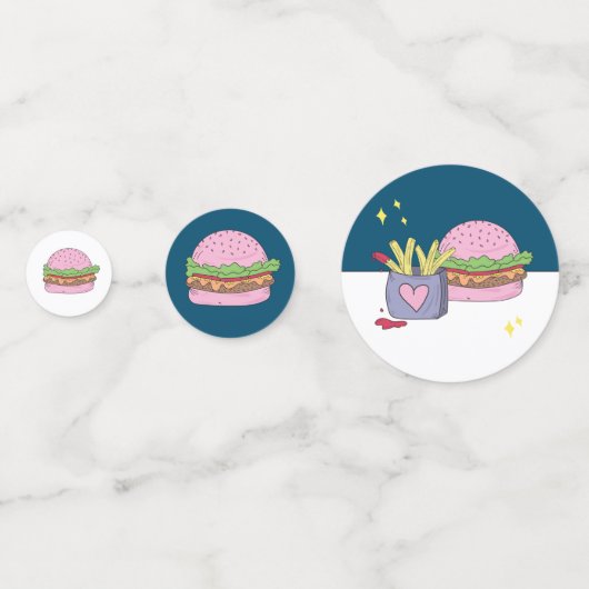 Whimsical Pink Burger en Fries Verjaardagsfeestje Confetti (Achterkanten)