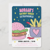 Whimsical Pink Burger en Fries Verjaardagsfeestje Kaart (Voorkant)