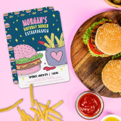 Whimsical Pink Burger en Fries Verjaardagsfeestje Kaart