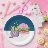 Whimsical Pink Burger en Fries Verjaardagsfeestje Papieren Bordje (Feest)