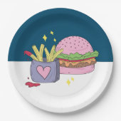 Whimsical Pink Burger en Fries Verjaardagsfeestje Papieren Bordje (Voorkant)
