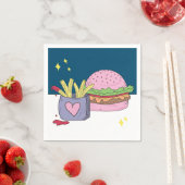 Whimsical Pink Burger en Fries Verjaardagsfeestje Servet (Insitu)