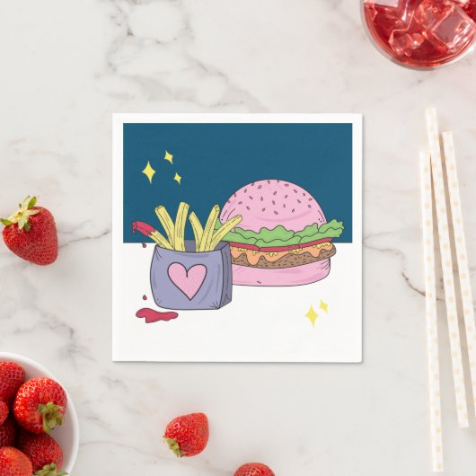 Whimsical Pink Burger en Fries Verjaardagsfeestje Servet (Insitu)