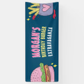 Whimsical Pink Burger en Fries Verjaardagsfeestje Spandoek (Verticaal)