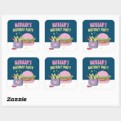 Whimsical Pink Burger en Fries Verjaardagsfeestje Vierkante Sticker (Vel)