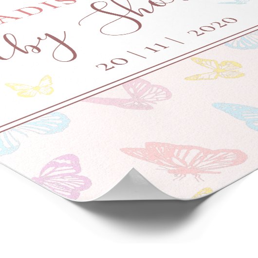 Whimsical Pink Butterfly Baby shower Welcome Sign Poster (Hoek)