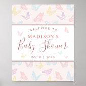 Whimsical Pink Butterfly Baby shower Welcome Sign Poster (Voorkant)