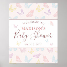 Whimsical Pink Butterfly Baby shower Welcome Sign Poster