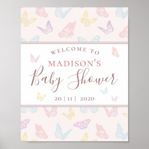 Whimsical Pink Butterfly Baby shower Welcome Sign Poster