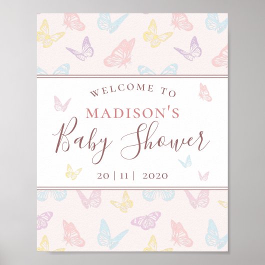 Whimsical Pink Butterfly Baby shower Welcome Sign Poster (Voorkant)