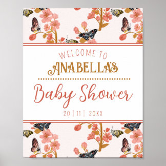 Whimsical Pink Butterfly Baby shower Welcome Sign Poster