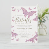 Whimsical Pink Butterfly Boho Girl Baby shower Kaart (Staand voorkant)