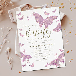 Whimsical Pink Butterfly Boho Girl Baby shower Kaart