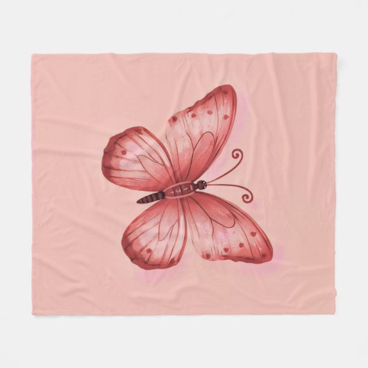   Whimsical Pink Butterfly  Fleece Deken (Voorkant (Horizontaal))