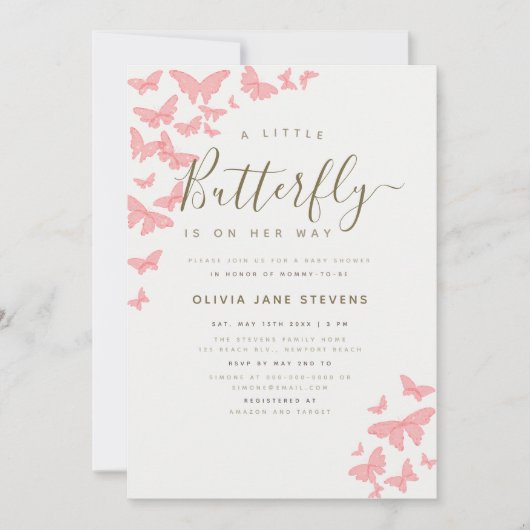 Whimsical Pink Butterfly Lijst Girl Baby shower Kaart (Voorkant)