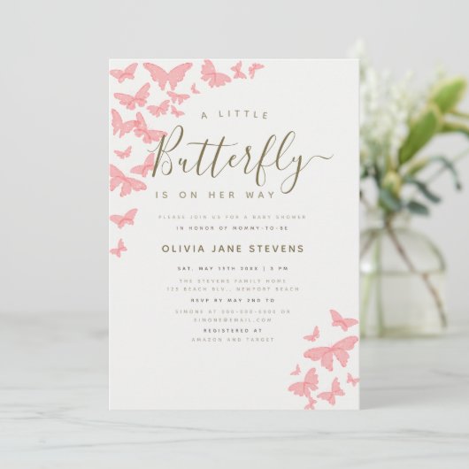 Whimsical Pink Butterfly Lijst Girl Baby shower Kaart (Staand voorkant)