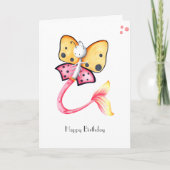 Whimsical Pink Butterfly Mermaid Happy Birthday Kaart (Voorkant)