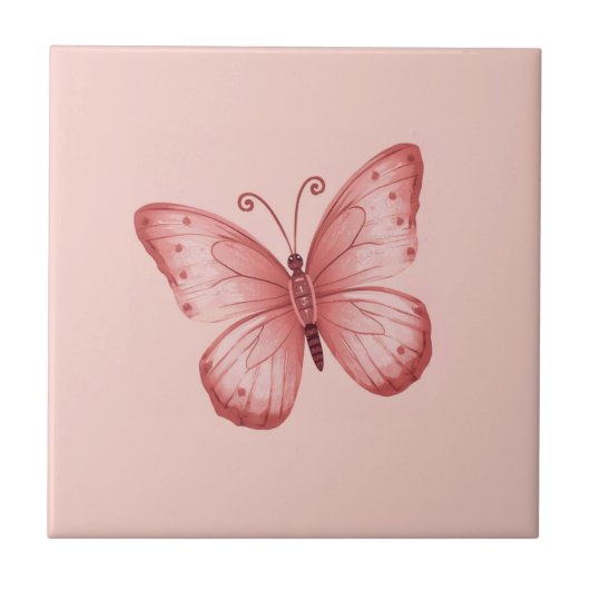 Whimsical Pink Butterfly Tegeltje (Voorkant)