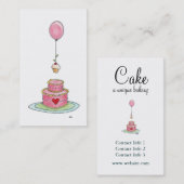 Whimsical Pink Cake Ballon & Cupcake Visitekaartje (Voorkant / Achterkant)