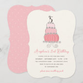 Whimsical Pink Cake Girl 5th Birthday Party Invite Kaart (Voorkant / Achterkant)
