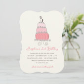 Whimsical Pink Cake Girl 5th Birthday Party Invite Kaart (Staand voorkant)
