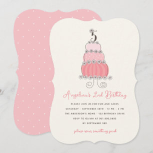 Whimsical Pink Cake Girl 5th Birthday Party Invite Kaart