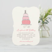 Whimsical Pink Cake Girl 6th Birthday Party Invite Kaart (Staand voorkant)