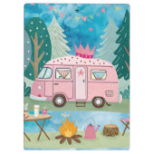 Whimsical Pink Camper Van Camping Scene Klembord (Achterkant)