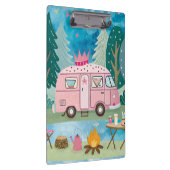 Whimsical Pink Camper Van Camping Scene Klembord (Rechts)