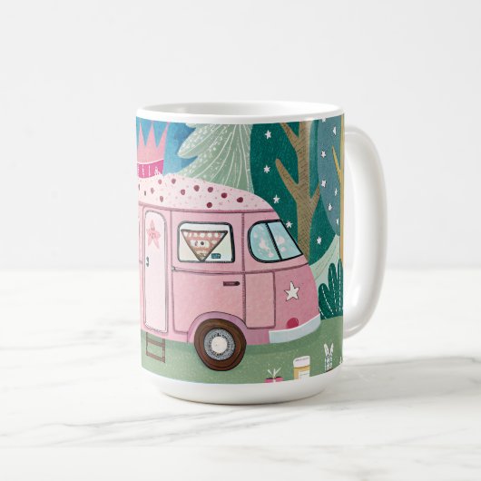 Whimsical Pink Camper Van Camping Scene Koffiemok (Voorkant rechts)