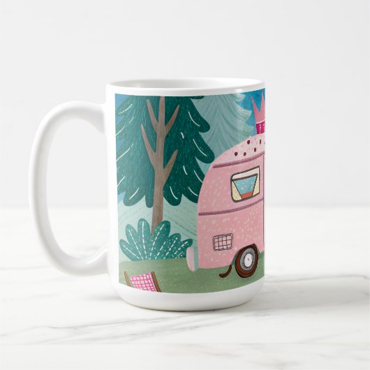 Whimsical Pink Camper Van Camping Scene Koffiemok (Links)