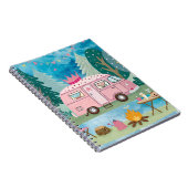 Whimsical Pink Camper Van Camping Scene Notitieboek (Rechterzijde)