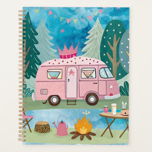 Whimsical Pink Camper Van Camping Scene Planner (Voorkant)