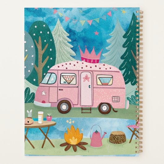 Whimsical Pink Camper Van Camping Scene Planner (Achterkant)