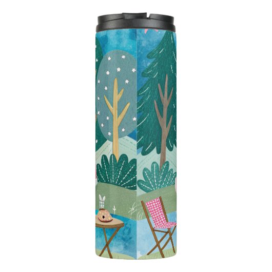 Whimsical Pink Camper Van Camping Scene Thermosbeker (Achterkant)