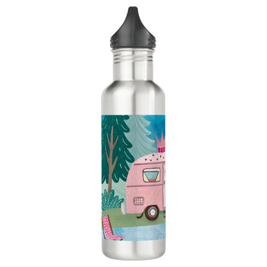 Whimsical Pink Camper Van Camping Scene Waterfles (Links)