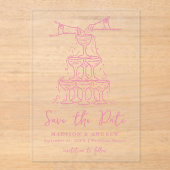 Whimsical Pink Champagne Tower Bewaar de datum Acryl Uitnodigingen (Voorkant)