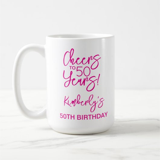 Whimsical Pink Cheers to 50 Years Birthday Classic Koffiemok (Links)