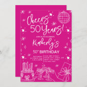 Whimsical Pink Cheers voor 50 jaar verjaardag Kaart (Voorkant / Achterkant)