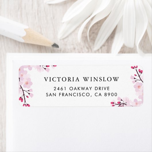 Whimsical Pink Cherry Blossom Address Label (Insitu)