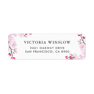 Whimsical Pink Cherry Blossom Address Label
