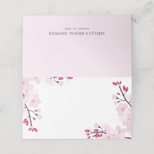 Whimsical Pink Cherry Blossom Custom Wedding Plaatskaartje (Buitenkant ongevouwen)