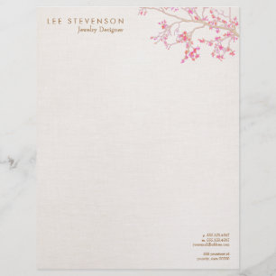 Whimsical Pink Cherry Blossom Natuur Gepersonaliseerd Briefhoofd