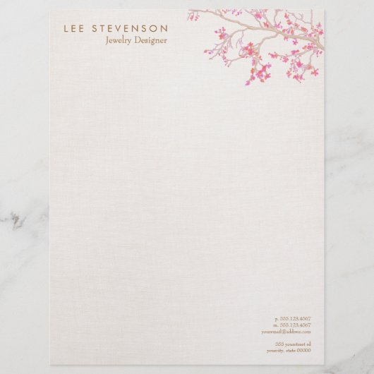 Whimsical Pink Cherry Blossom Natuur Gepersonaliseerd Briefhoofd (Voorkant)