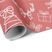 Whimsical Pink Christmas Patterns Wrapping Paper Cadeaupapier (Rol Hoek)