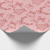 Whimsical Pink Christmas Patterns Wrapping Paper Cadeaupapier (Hoek)