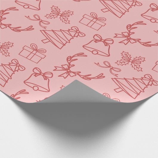 Whimsical Pink Christmas Patterns Wrapping Paper Cadeaupapier (Hoek)