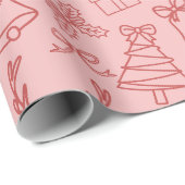 Whimsical Pink Christmas Patterns Wrapping Paper Cadeaupapier (Rol Hoek)