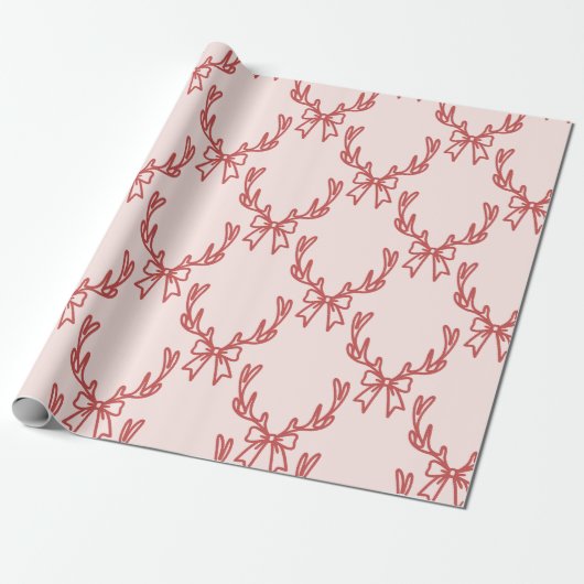 Whimsical Pink Christmas Patterns Wrapping Paper Cadeaupapier (Uitgerold)