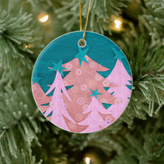 Whimsical Pink Christmas Tree Keramisch Ornament